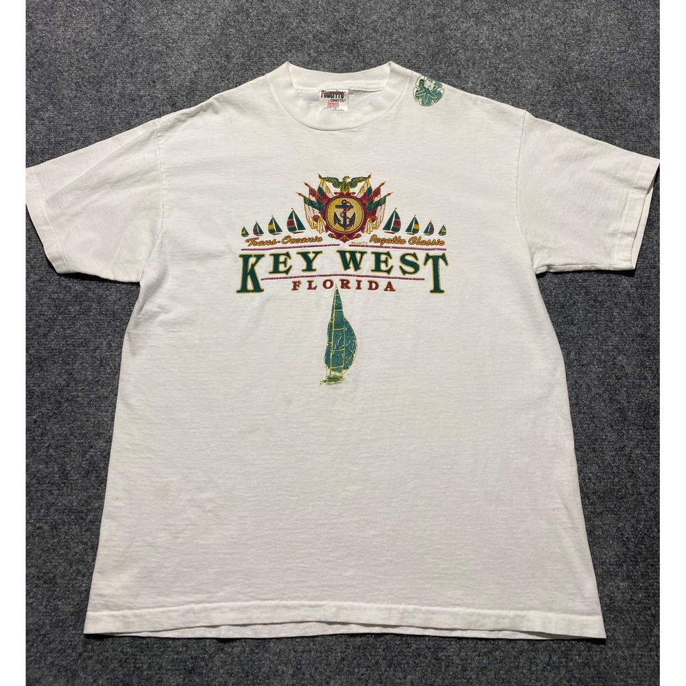 Vintage‎ 90s Oneita Key West Florida Regatta Graphic T-Shirt White Single Stitch